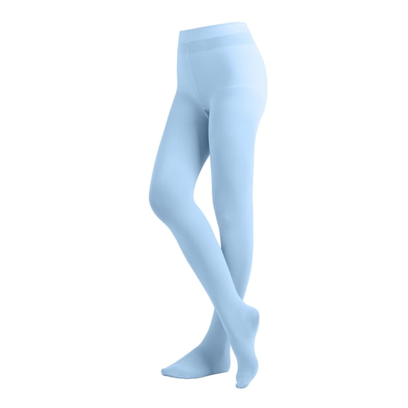 EMEM Apparel Junior Girls' Solid Colored Opaque Dance Ballet Costume Microfiber Footed Tights Stockings Fashion Light Blue A