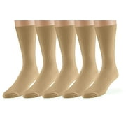 EMEM Apparel Men's Casual Soft Ribbed Cotton Knit Classic Mid Calf Crew Dress Hosiery Socks 5-Pack Khaki 10-13