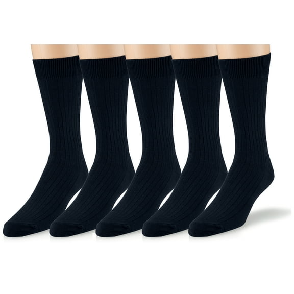 EMEM Apparel Men's Casual Soft Ribbed Cotton Knit Classic Mid Calf Crew Dress Hosiery Socks 3-Pack Navy 9-11