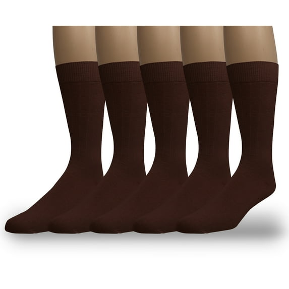 EMEM Apparel Men's Casual Soft Ribbed Cotton Knit Classic Mid Calf Crew Dress Hosiery Socks 5-Pack Brown 10-13