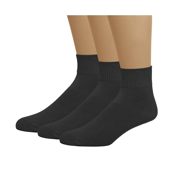 EMEM Apparel Men's Diabetic Circulatory Non-Binding Loose Top Casual Ankle Quarter Low Cut Cotton Seamless Toe Hosiery Socks 3-Pack Black 9-11