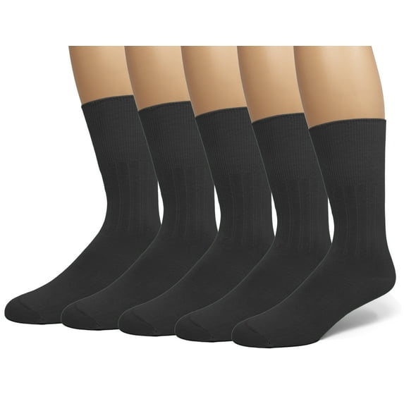 EMEM Apparel Men's Diabetic Circulatory Non-Binding Top Loose Top Casual Dress Crew Mid Calf Cotton Seamless Toe Hosiery Socks 5-Pack Black 10-13