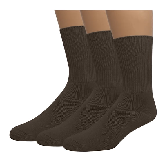 EMEM Apparel Women's Ladies Diabetic Circulatory Non-Binding Top Loose Top Casual Crew Mid Calf Cotton Seamless Toe Socks 3-Pack Brown 9-11