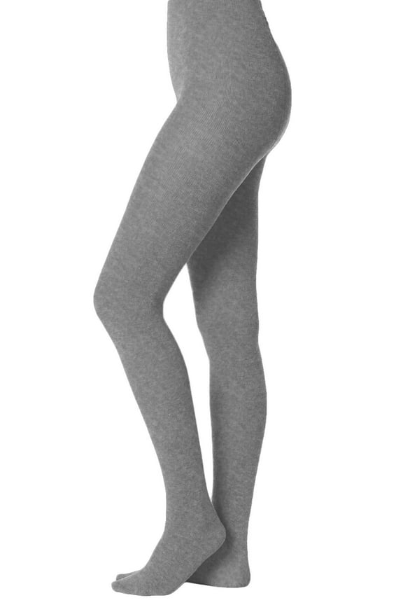 Women's Ladies Junior's Flat Knit Cotton Sweater Winter Opaque Footed Tights Hosiery Stockings Light Grey B