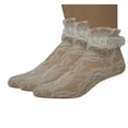 thumbnail image 1 of EMEM Apparel Women's Ladies Lace Anklet Ankle Quarter Socks Stockings with Ruffle Ivory 9-11 3-Pack, 1 of 5