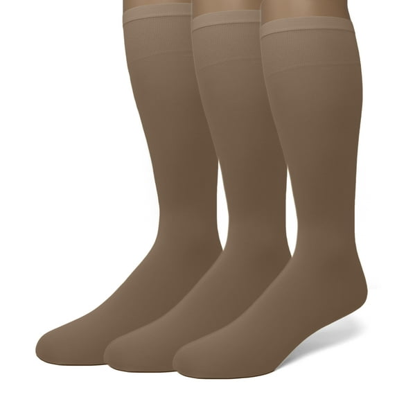 EMEM Apparel Women's Ladies Opaque Stretchy Nylon Knee High Hosiery Stockings, Trouser Socks, 3-Pairs Dark Taupe