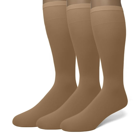 EMEM Apparel Women's Ladies Opaque Stretchy Nylon Knee High Hosiery Stockings, Trouser Socks, 3-Pairs Nude