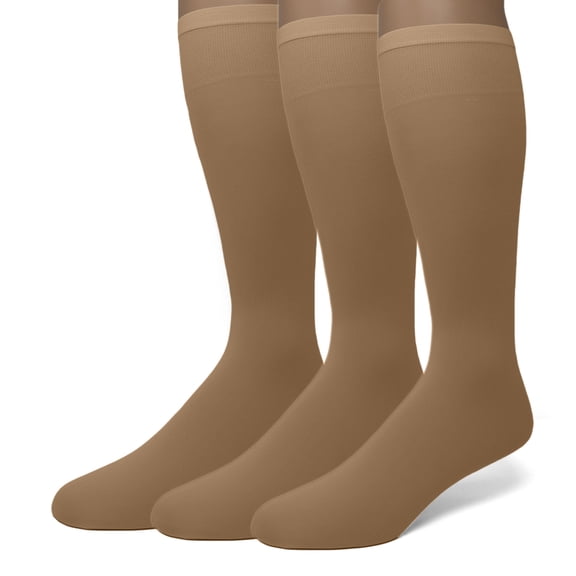 EMEM Apparel Women's Ladies Opaque Stretchy Nylon Knee High Hosiery Stockings, Trouser Socks, 3-Pairs Nude