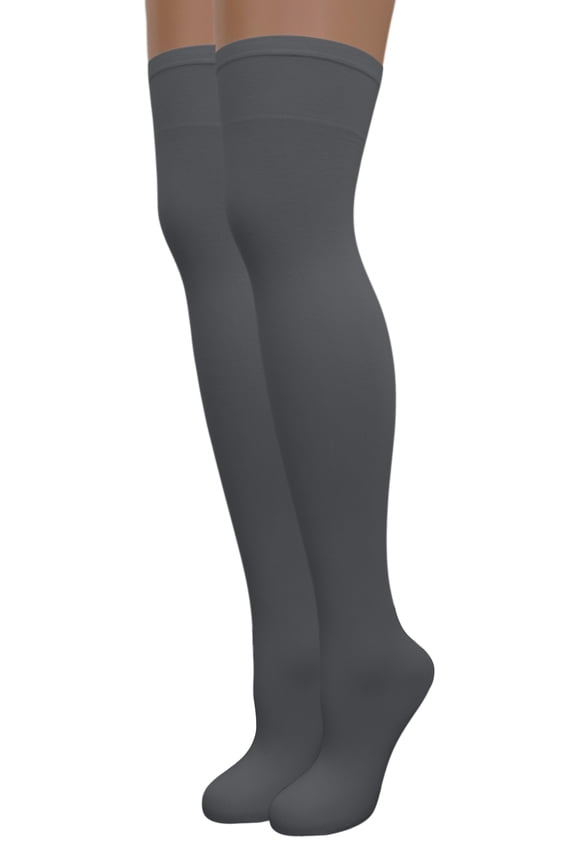Women's Ladies Opaque Stretchy Nylon Over-The-Knee Thigh High Hosiery Stockings Trouser Socks Tights, 2-Pairs Grey