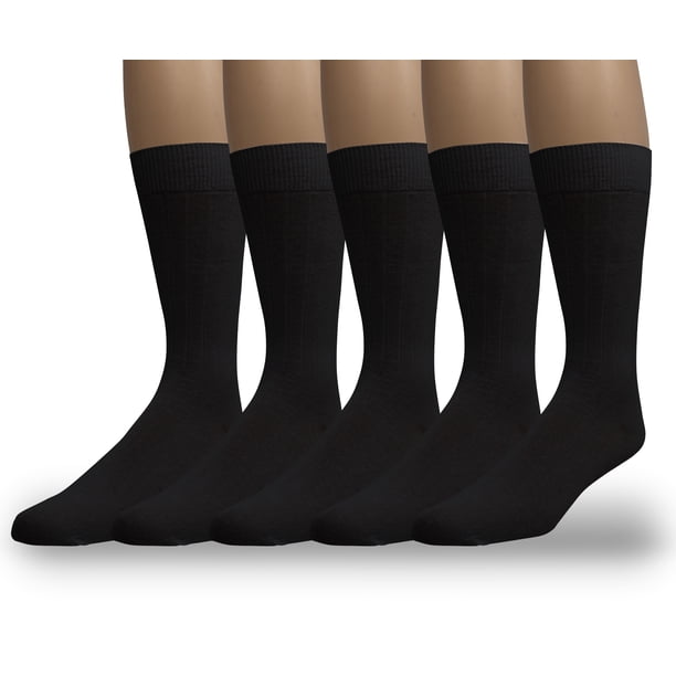 Emem Apparel Women's Ladies Plus Size Casual Soft Ribbed Cotton Knit Classic Mid Calf Crew Dress Hosiery Socks 5-Pack Black 10-13, Size: 10-13 / Shoe