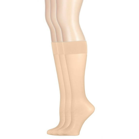 EMEM Apparel Women's Ladies Plus Size Queen Day Sheer Knee High Hosiery Stockings 3-Pack Nude 3X