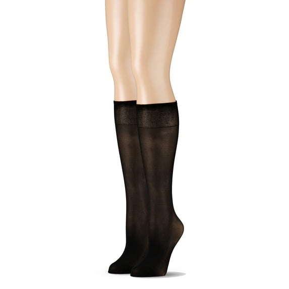 EMEM Apparel Women's Ladies Plus Size Queen Ultra Soft Mild Compression Microfiber Knee High Stockings Hosiery 2-Pack Black 2X