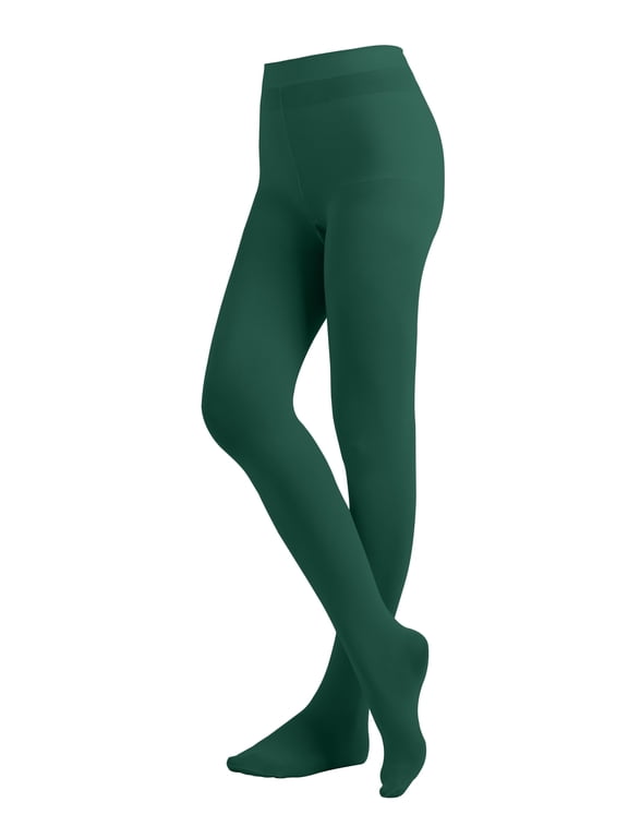 Women's Ladies Solid Colored Opaque Dance Ballet Costume Microfiber Footed Tights Stockings Fashion Hunter Green D