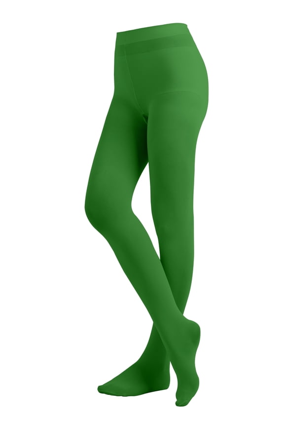 Women's Ladies Solid Colored Opaque Dance Ballet Costume Microfiber Footed Tights Stockings Fashion Kelly Green E