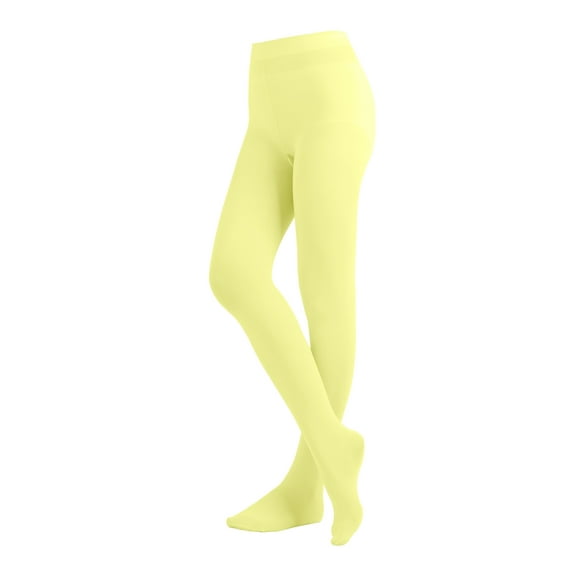 EMEM Apparel Women's Ladies Solid Colored Opaque Dance Ballet Costume Microfiber Footed Tights Stockings Fashion Light Yellow A