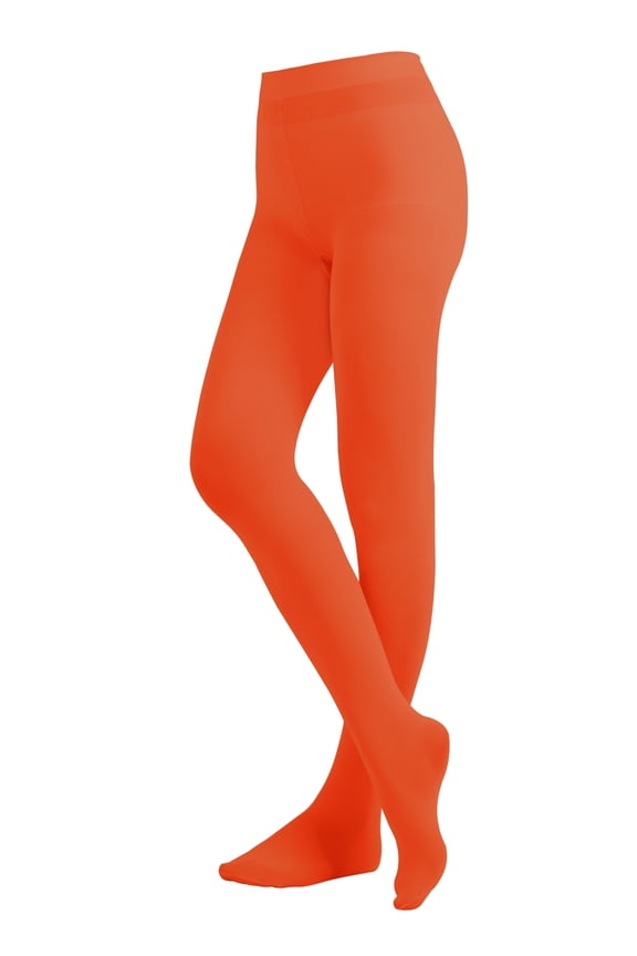 Women's Ladies Solid Colored Opaque Dance Ballet Costume Microfiber Footed Tights Stockings Fashion Neon Orange B