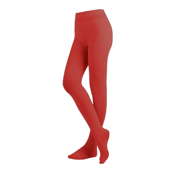 EMEM Apparel Women's Ladies Solid Colored Opaque Dance Ballet Costume Microfiber Footed Tights Stockings Fashion Red C