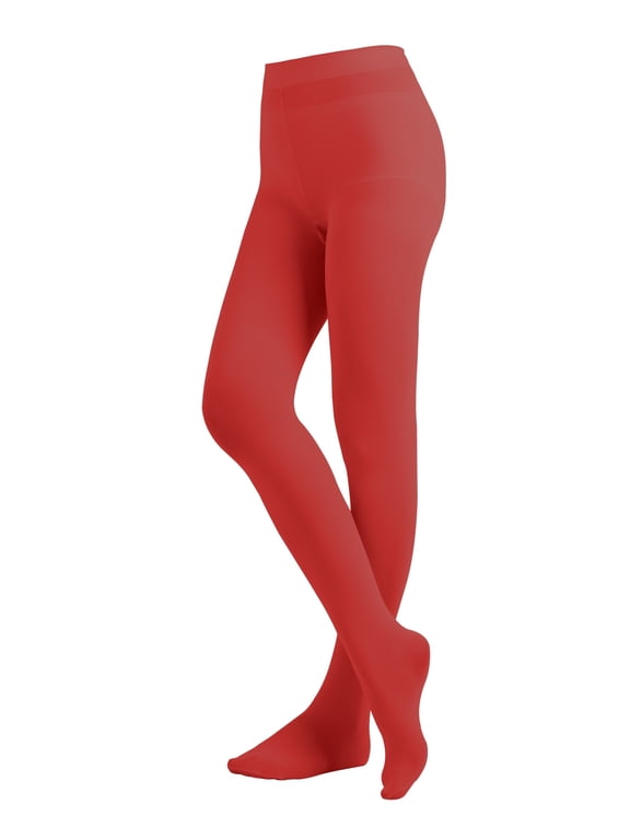 Women's Ladies Solid Colored Opaque Dance Ballet Costume Microfiber Footed Tights Stockings Fashion Red E