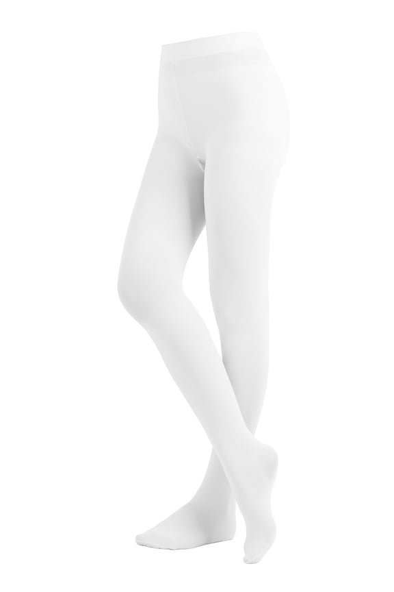 Women's Ladies Solid Colored Opaque Dance Ballet Costume Microfiber Footed Tights Stockings Fashion White B