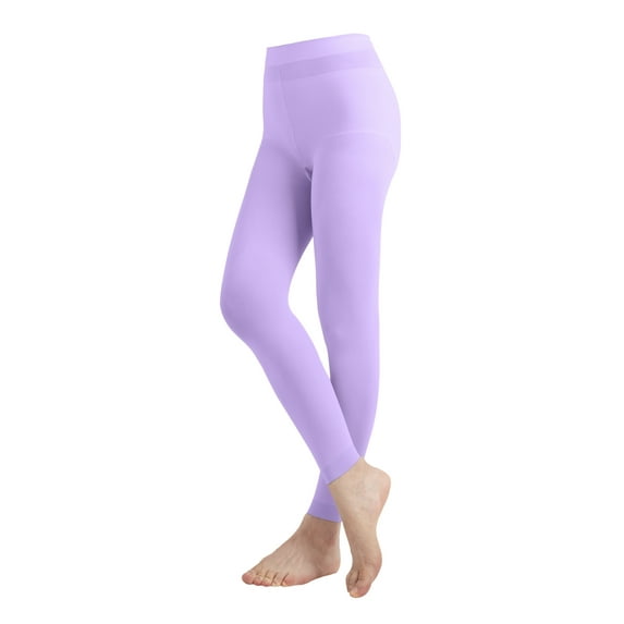 EMEM Apparel Women's Ladies Solid Colored Seamless Opaque Dance Ballet Costume Full Length Microfiber Footless Tights Leggings Stockings Lavender C