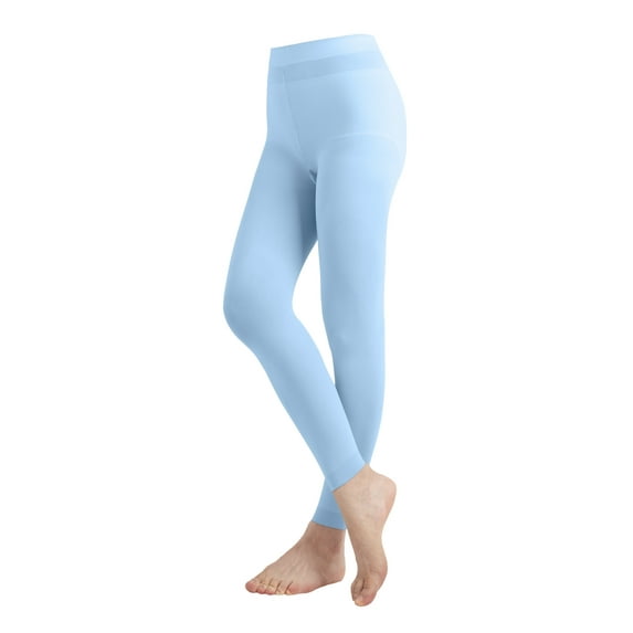 EMEM Apparel Women's Ladies Solid Colored Seamless Opaque Dance Ballet Costume Full Length Microfiber Footless Tights Leggings Stockings Light Blue B