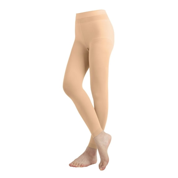 EMEM Apparel Women's Ladies Solid Colored Seamless Opaque Dance Ballet Costume Full Length Microfiber Footless Tights Leggings Stockings Nude E
