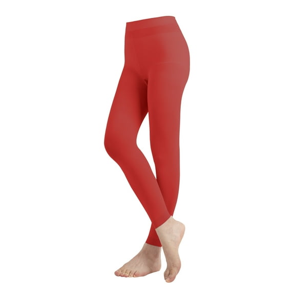 EMEM Apparel Women's Ladies Solid Colored Seamless Opaque Dance Ballet Costume Full Length Microfiber Footless Tights Leggings Stockings Red B