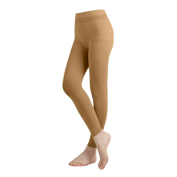 EMEM Apparel Women's Ladies Solid Colored Seamless Opaque Dance Ballet Costume Full Length Microfiber Footless Tights Leggings Stockings Suntan B