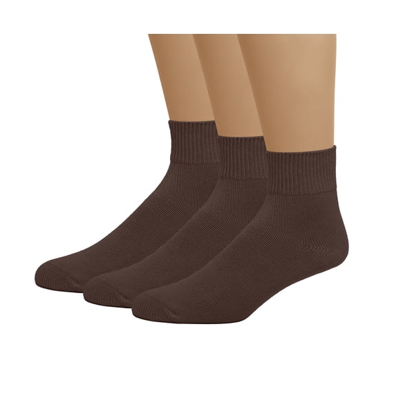 EMEM Apparel Women's Ledies Plus Size Queen Diabetic Circulatory Non-Binding Loose Top Casual Ankle Quarter Low Cut Cotton Seamless Toe Hosiery Socks 3-Pack Brown 10-13