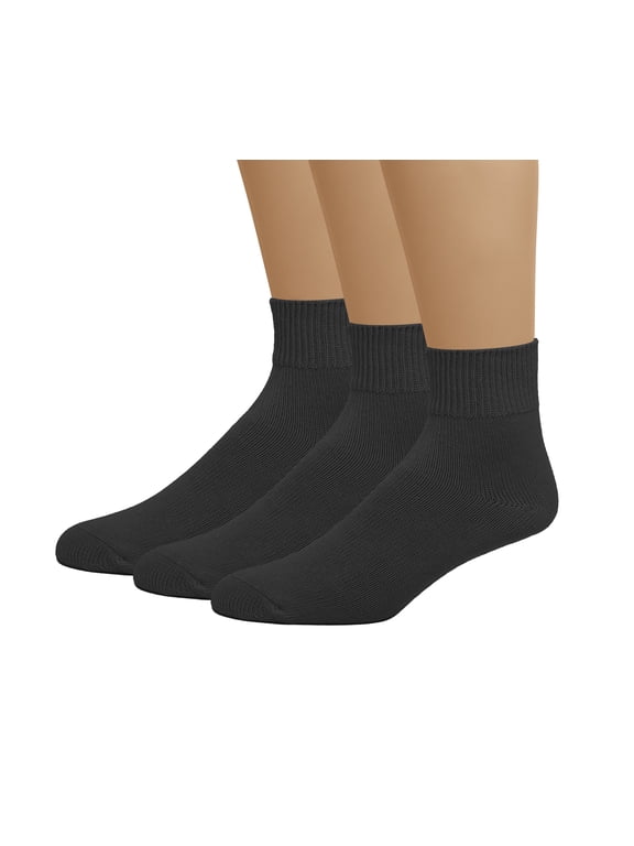 Women's Ledies Plus Size Queen Diabetic Circulatory Non-Binding Loose Top Casual Ankle Quarter Low Cut Cotton Seamless Toe Hosiery Socks 3-Pack Black 10-13