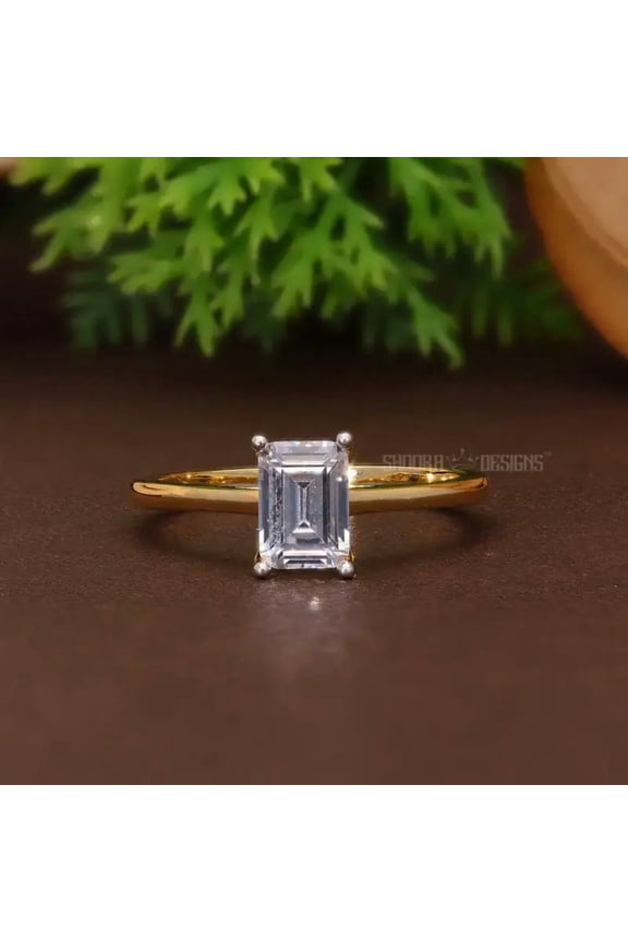 EMERALD DIAMOND RING, 14K TRELLIS SETTING SOLITAIRE ENGAGEMENT RING, IGI CERTIFIED LAB CREATED EMERALD, ANNIVERSARY GIFT