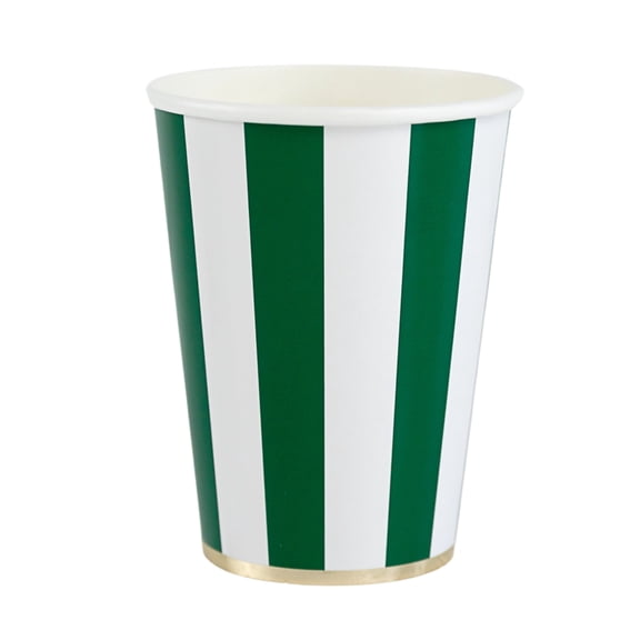 Bonjour Fte Green Stripe Paper Party Cups, Disposable Party Supplies, 8 Count, 12 Oz, Birthday, St. Patricks Day, Christmas