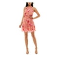 thumbnail image 1 of EMERALD SUNDAE Womens Coral Tie Smocked Floral Sleeveless Halter Short Party Fit + Flare Dress XS, 1 of 4