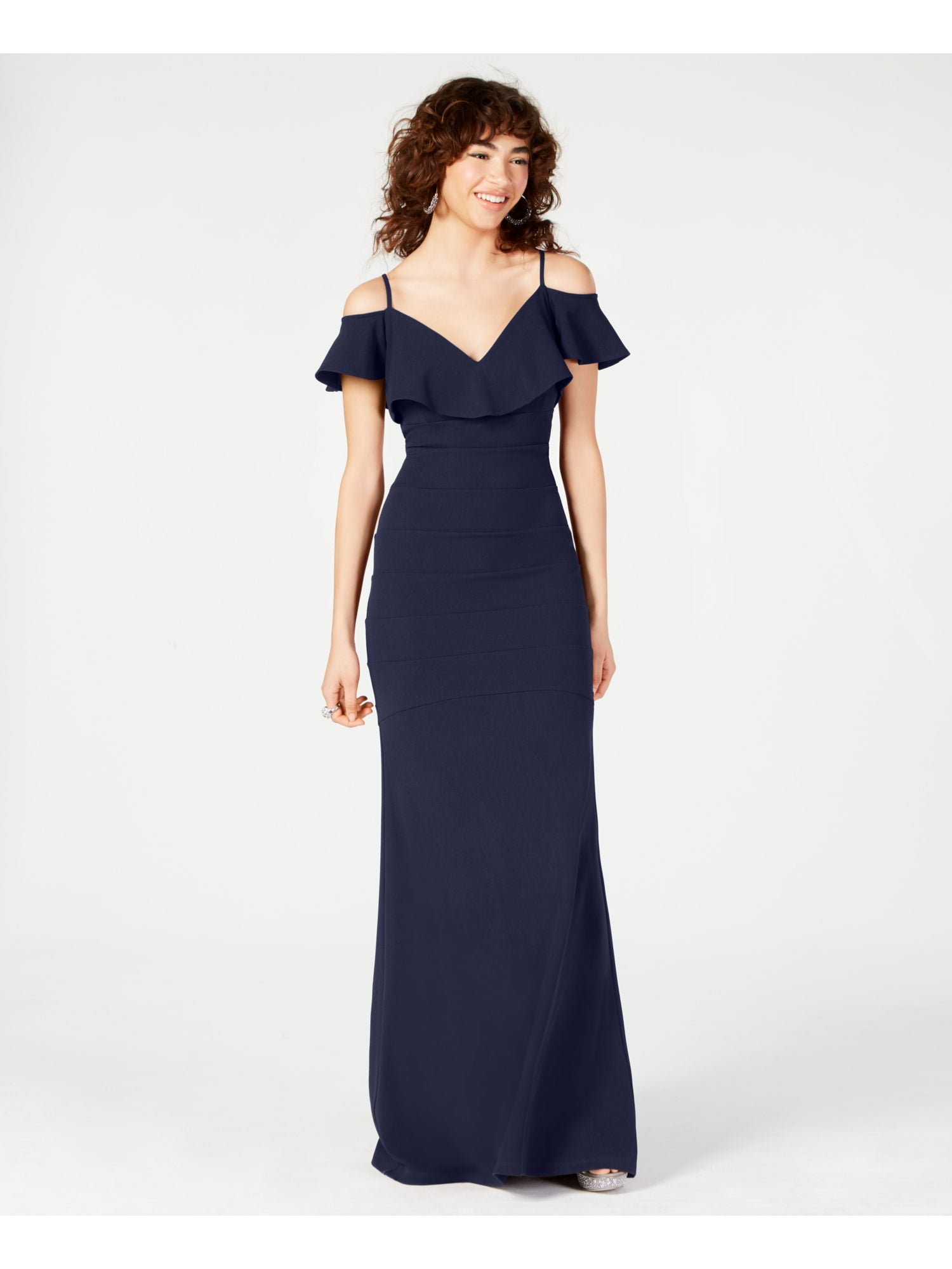 EMERALD SUNDAE Womens Navy Cold Shoulder Spaghetti Strap V Neck Full-Length  Formal Pencil Dress Juniors XL - Walmart.com