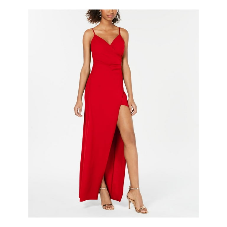 EMERALD SUNDAE Womens Red Slitted High Spaghetti Strap V Neck Full Length Evening Faux Wrap Dress Juniors XS