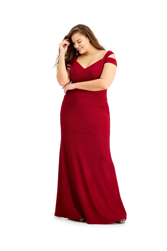 Womens Red V Neck Full-Length Evening Sheath Dress Juniors 18
