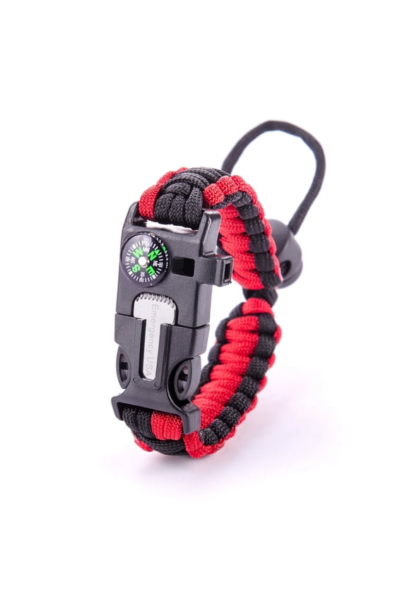 Survival Paracord Bracelets - Survival Kit - Hiking Gear- Strong, Versatile Paracord Multitool - Compass, Whistle, and Fire Starter - Ideal EDC Camping and Hunting, Red Black