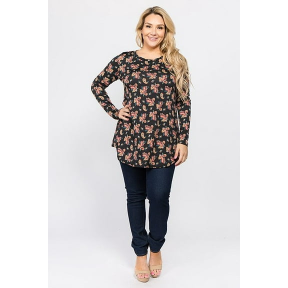 EMETLA Women's Plus Size Long Sleeve Paisley Print Tunic Top (2XL)