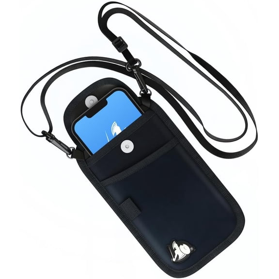 EMF  Blocker Phone Pouch (Black) - Lightweight  Blocker for Cell Phone with Crossbody Strap - EMF Shield with Extra Pocket (7.5 x 4 in)