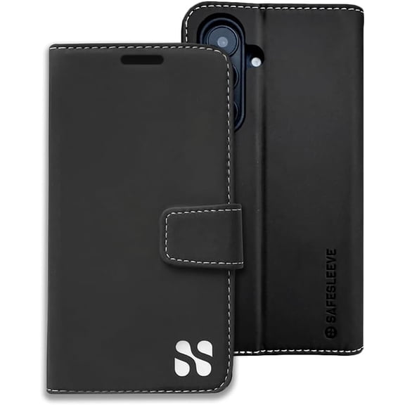 EMF Blocking Flip Wallet Case Data Protection Design Cover with EMF Protection, Card Holder Slots, Magnetic Case for Modern Smartphone Users Black