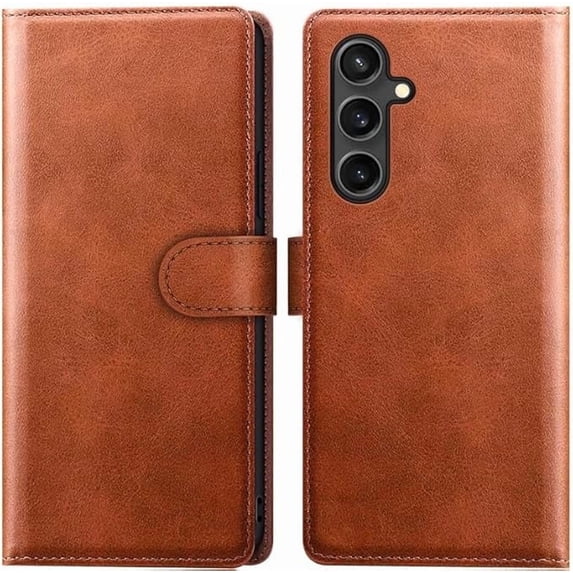 RadEnergy EMF Blocking Genuine Leather Wallet Phone Case with Card Holder for Samsung Galaxy, Anti Radiation EMF Protection, Radiation Blocker Cell Phone Wallet Case (Brown, for Galaxy S24 FE)