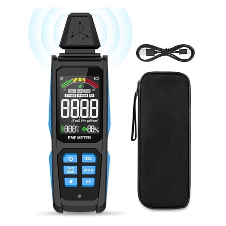 EMF Detector for Detecting EF RF MF, Digital LCD Display, Measures uT mG/V/m pW/cm², 3-in-1 Rechargeable EMF Meter for Home Office EMF Inspections, and Ghost Hunting