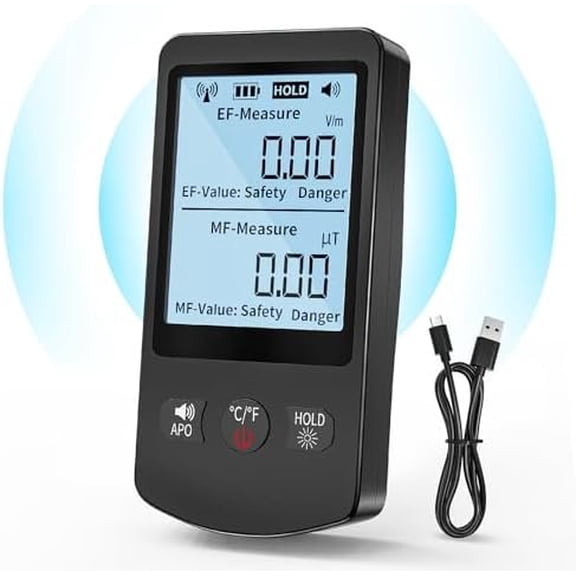 EMF Meter,3-in-1 Handheld EMF Meter Detector with LCD Display, Sound-Light ,Temperature Measure,Rechargeable for , Office, and Appliances