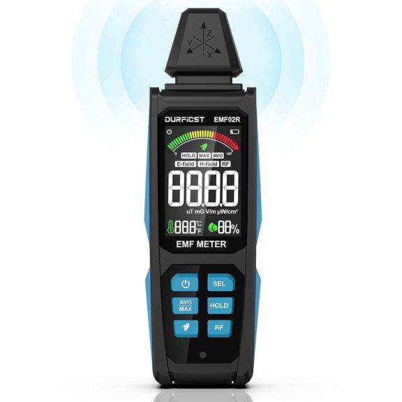 EMF Meter, DURFICST 5 in 1 Rechargeable Digital Electromagnetic Field Radiation Detector for EF, RF, MF and WiFi Signal, Suitable for 5G, Cell Towers, Smart Meters, WiFi, Bluetooth