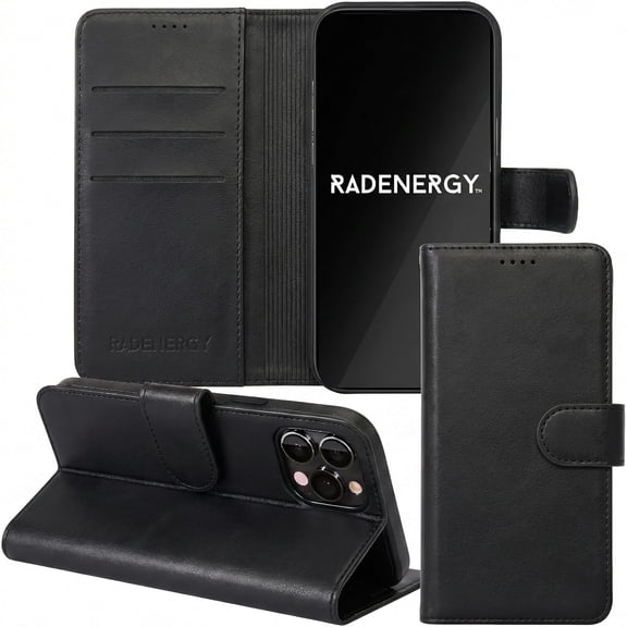 EMF Protection Anti Radiation Flip Folio Case for iPhone 13, Genuine Leather, FCC & NVLAP Lab Tested Up to 99% Radiation Reduction, Wallet Cover w Card Holder & Stand Function, Black