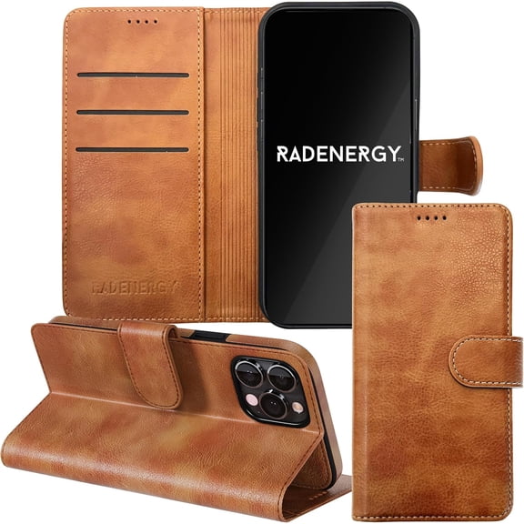 EMF Protection Anti Radiation Flip Folio Case for iPhone 13 Pro Genuine Leather FCC & NVLAP Lab Tested Up to 99% Reduction Wallet Cover w Card Holder Stand Function Brown