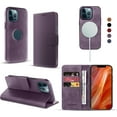 thumbnail image 1 of RadEnergy EMF Protection Leather Wallet Case for iPhone 14 Plus, Magnetic Stand Cover, Purple, 1 of 6