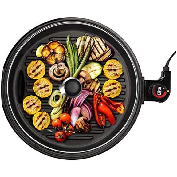 EMG6505G 12" Smokeless Indoor Electric BBQ Grill with Glass Lid Dishwasher Safe, Nonstick, Adjustable Temperature, Fast Heat Up, Low-Fat Meals Easy to Clean Design