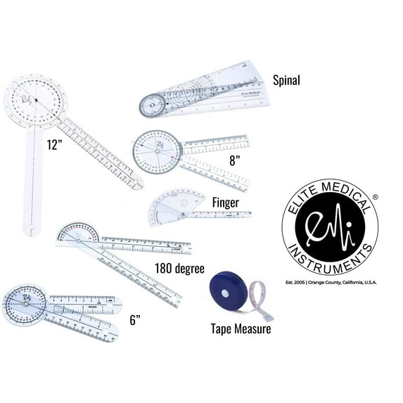EMI 6 Piece Goniometer Set Plus Measuring Tape - 7 Pieces Total EGM-431