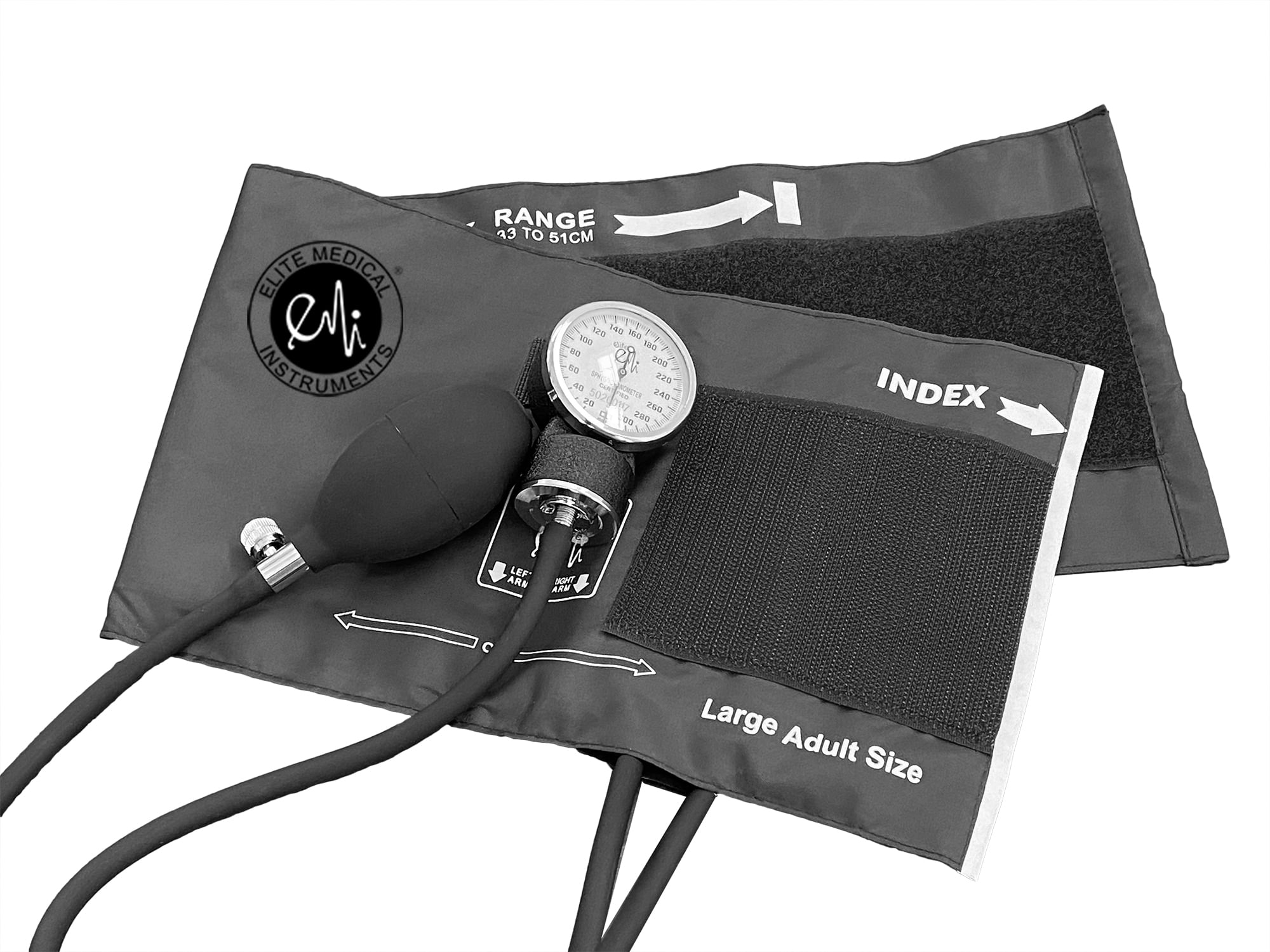 EMI Large Adult Black Manual Blood Pressure Cuff with Aneroid Sphygmomanometer & Case